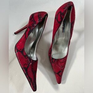 DANGEROUS PUMP RED/BLACK Longpoint Leder Stiletto High Heels SNAKE DESIGN SIZE 8